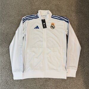 Real Madrid Adidas Jacke Jacket Track Top DNA 3 Stripes White Polyester NEW XS